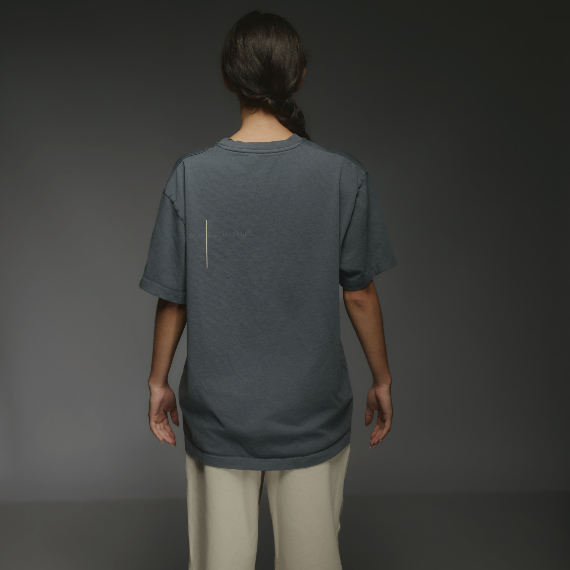 Avenue of the Gods Tee: Slate Blue with Cream Embroidery